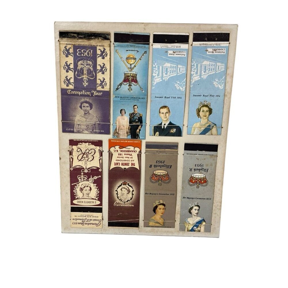 Set of 8 Matchbook Covers Queen Elizabeth Coronation 1953 Their Majesties 1937